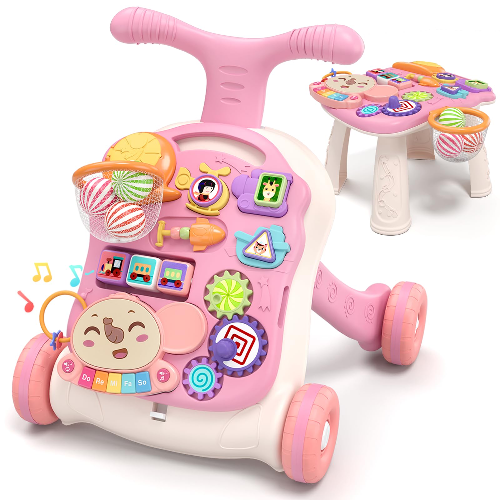 Photo 1 of QDRAGON 3 in 1 Baby Walker and Activity Center for Girl, Learning to Walk, Sit to Stand, Early Educational Push Toys with Music Panel for Infant Toddler 12+ Months Pink
