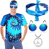 Berlune 4 Pcs 60s 70s Hippie Outfits for Men Hippie Costume Tie Dye TShirts Disco Outfit Halloween Costume