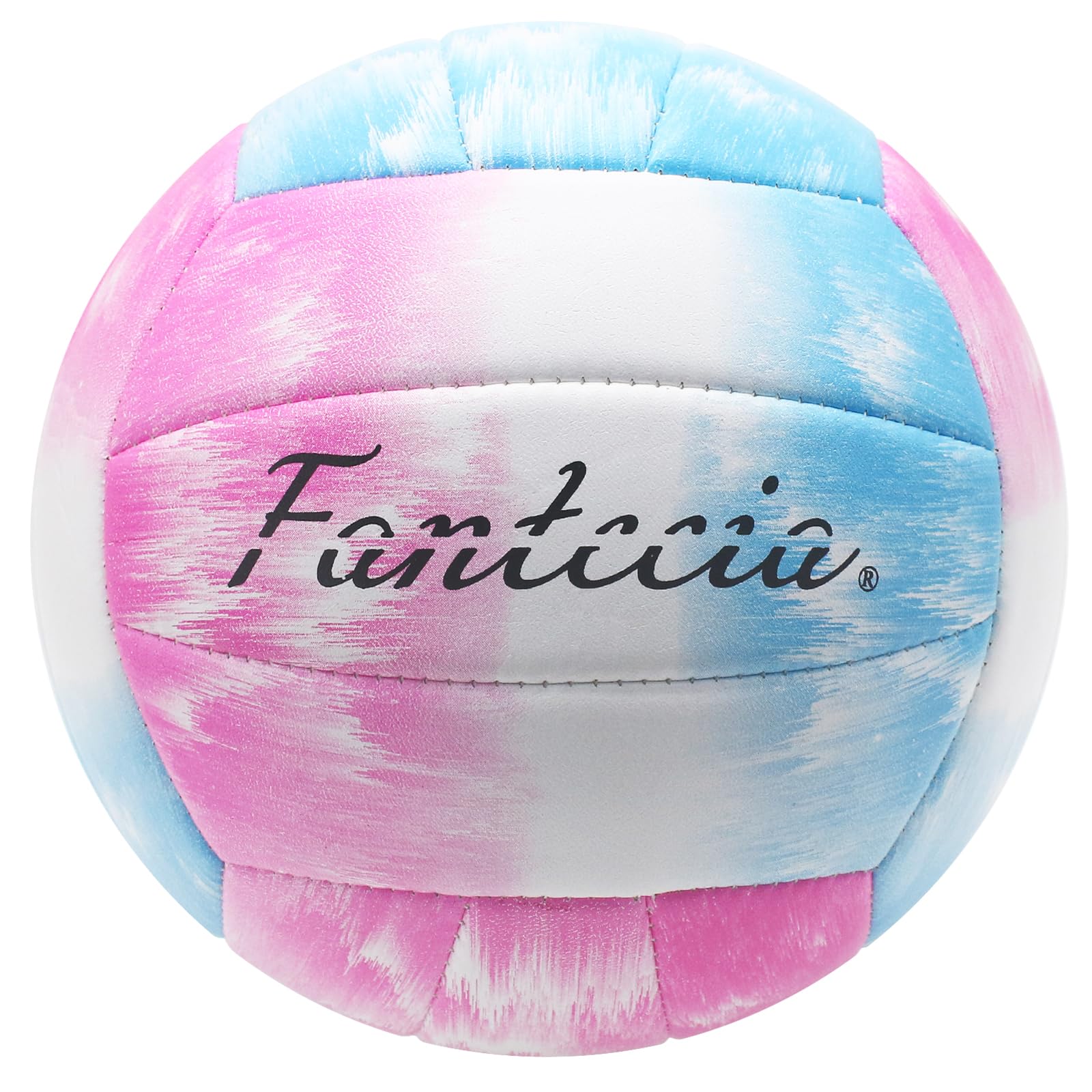 Fantecia Beach Volleyball Size 5 with Pump, Soft Leather Volleyball for Outdoor Indoor Game, Gift for Girls Teenagers Youth Adult (Pink/Blue)