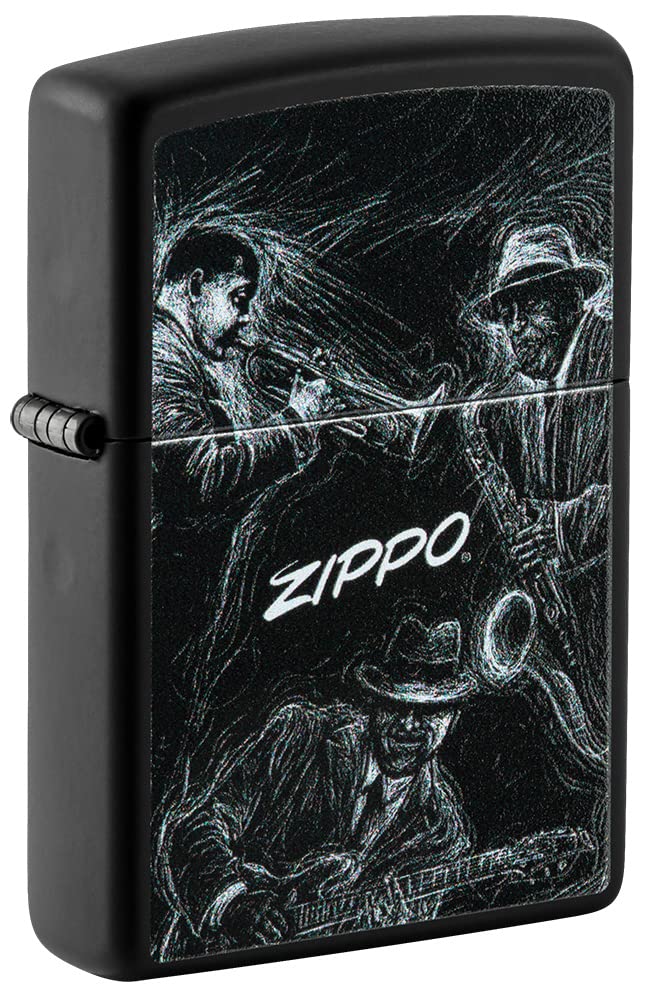 Zippo Windproof Lighter - Jazz Musicians Model - Black Matte Finish with Color Image - Refillable - Reusable - Windproof - Gift Box - Made in USA