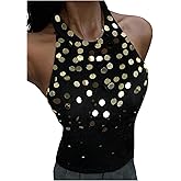 MakeMeChic Women's Y2K Going Out Sequin Knit Tank Top Sleeveless Tie Open Back Fitted Crop Tops