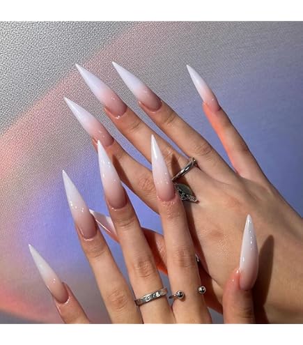 thumbnail image 2 of Long Stiletto French Manicure Press-On Nails - 24 Full Cover Tips With Glue Included 2 of 5