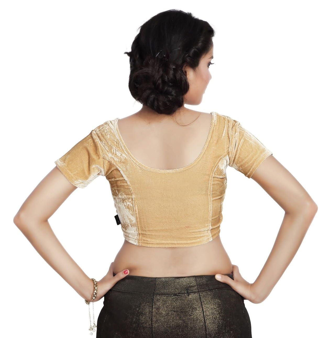 carrel women velvet fabric round neck half sleeves plain blouse