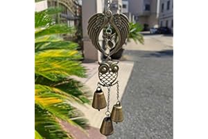 Vintage Angel Wings & Owl Wind Chime, Rustic Iron Metal Bell Chimes for Outside, Antique Bronze Hanging Ornament for Garden P