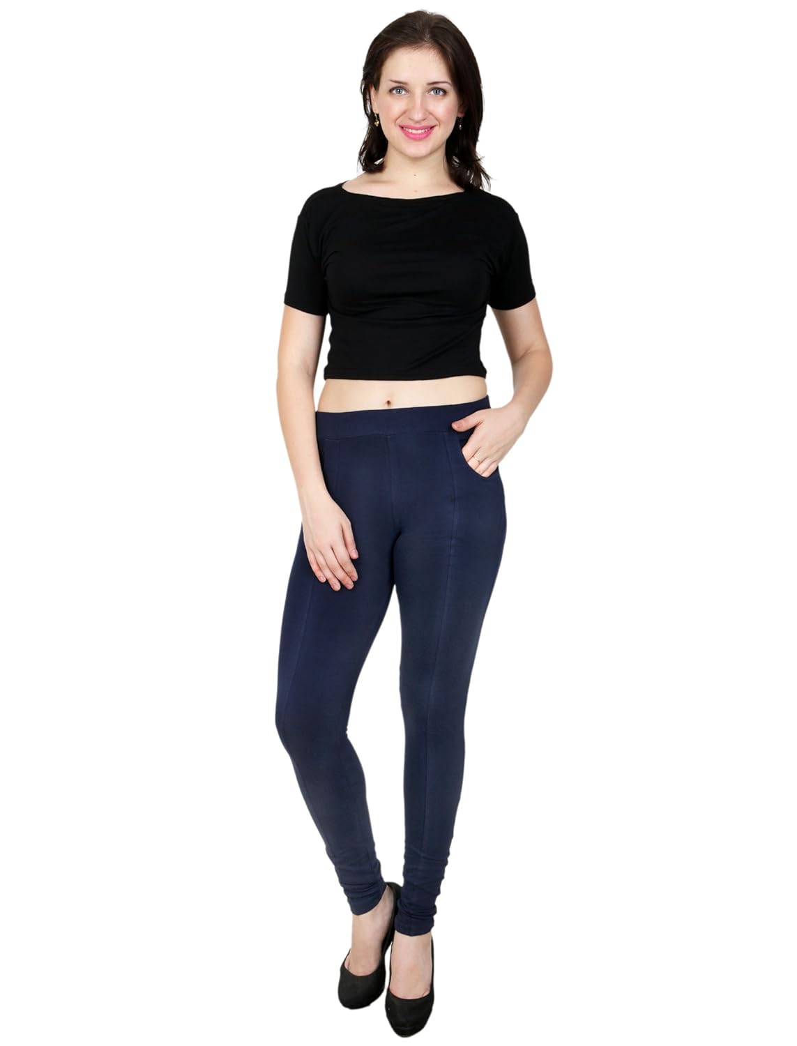 baremoda women's cotton lycra black navy jeggings combo pack of 2