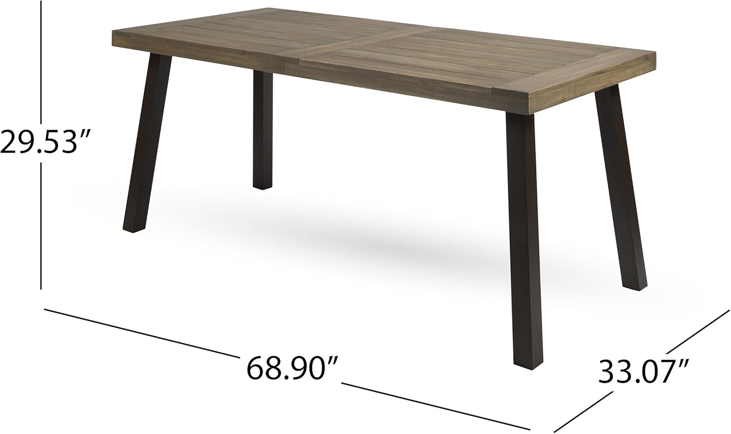 Christopher Knight Home Della Outdoor Acacia Wood Dining Table with Metal Legs, Grey Finish / Rustic Metal : Garden & Outdoor