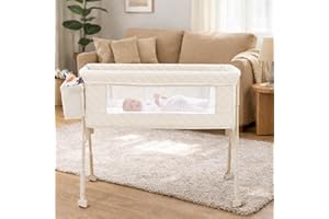 Baby Crib for Newborn, 4-in-1 Baby Bassinet Bedside Sleeper with Mesh & Mattress, Easy Move Crib for Newborns with Lockable W