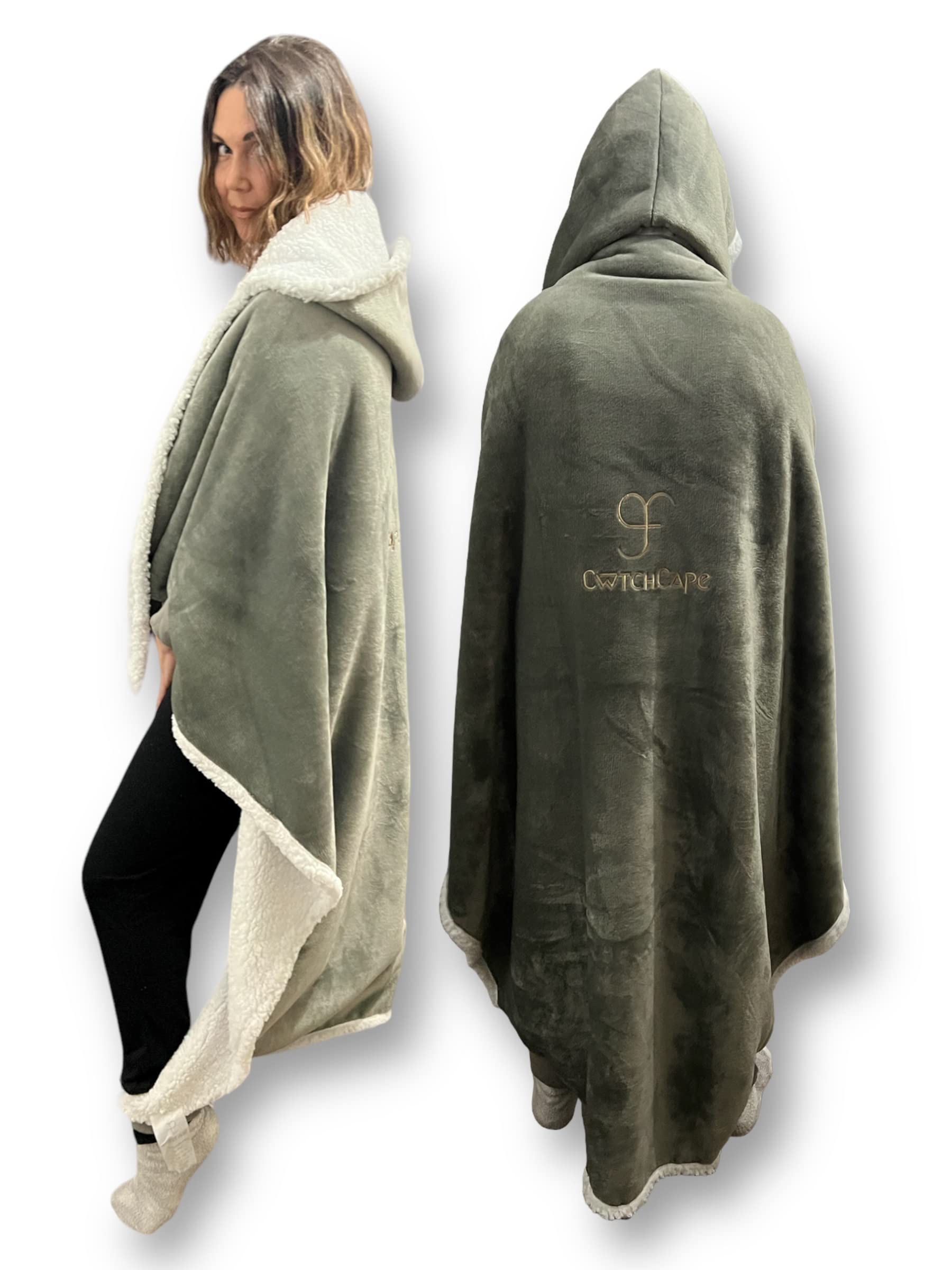 CwtchCape Women & Mens hoodie walking wearable blanket Ultra Plush Fleece with Soft Sherpa fleece Adult 1 size fits all (Grey)