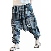 perdontoo Mens Womens Harem Pants Loose Fit Boho Yoga Hippie Aladdin Drop Crotch Trousers