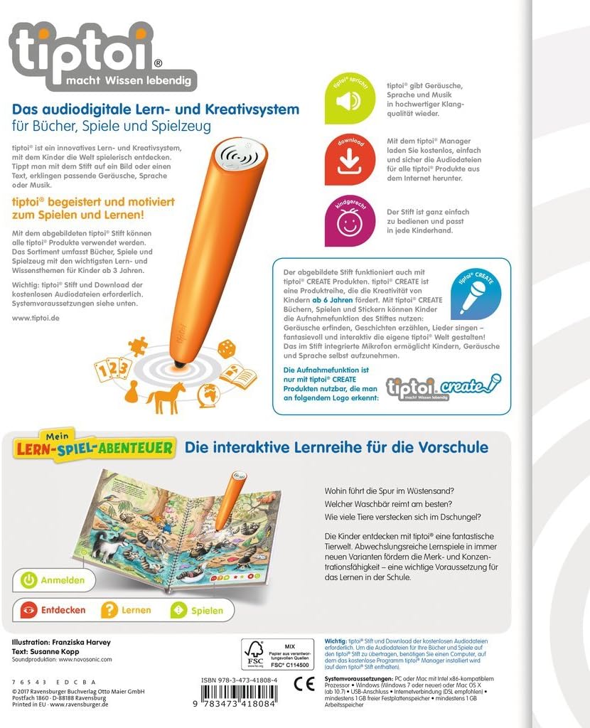 Apprendimento Set Per Principianti Tiptoi Ravensburger Libro Educativo Tedesco Senza Penna Poster Educativo Con Animali In Inglese Caratteri E Concentramenti Scuola Materna Elettronica Giochi E Giocattoli