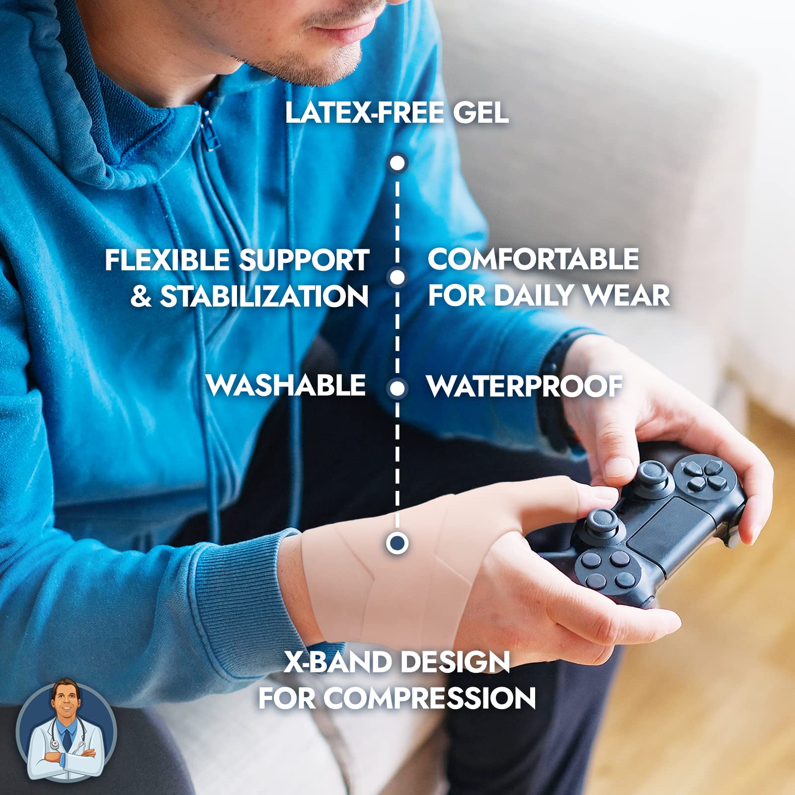 Dr. Frederick's Original Waterproof Thumb & Wrist Brace - 4 ct - Hand Brace for Arthritis, Tendonitis, Carpal Tunnel & Trigger Thumb - Doctor-Developed Spica Splint - Fits Left & Right Hand - Large