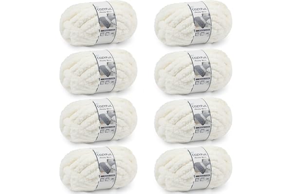 Cozyful Chunky Yarn for Hand Knitting - #10 Chunky Chenille Yarn, Jumbo Big Thick Chunky Yarns for Crocheting, Super Bulky Chunky Knit Blanket Yarns, 8 Skein (25 yds 8 oz Each Skein), Cream