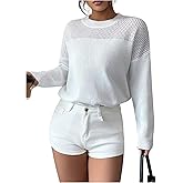 RoseSeek Women's Hollow Out Knit Sweaters Crew Neck Long Sleeve Pullover Jumpers