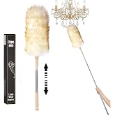 Lambswool Duster Extendable 22&ndash;55 Inch, Natural Wool Duster for Cleaning, Washable Reusable Duster for Ceiling Fans, Blinds, Furniture, High Places