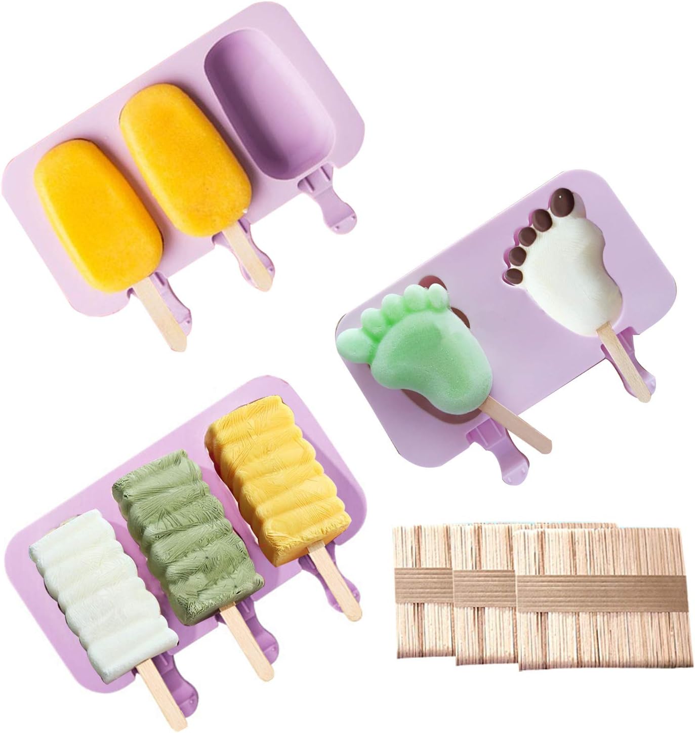 3 Pcs Silicone Popsicle Molds with Lid, Ice Pop Molds with