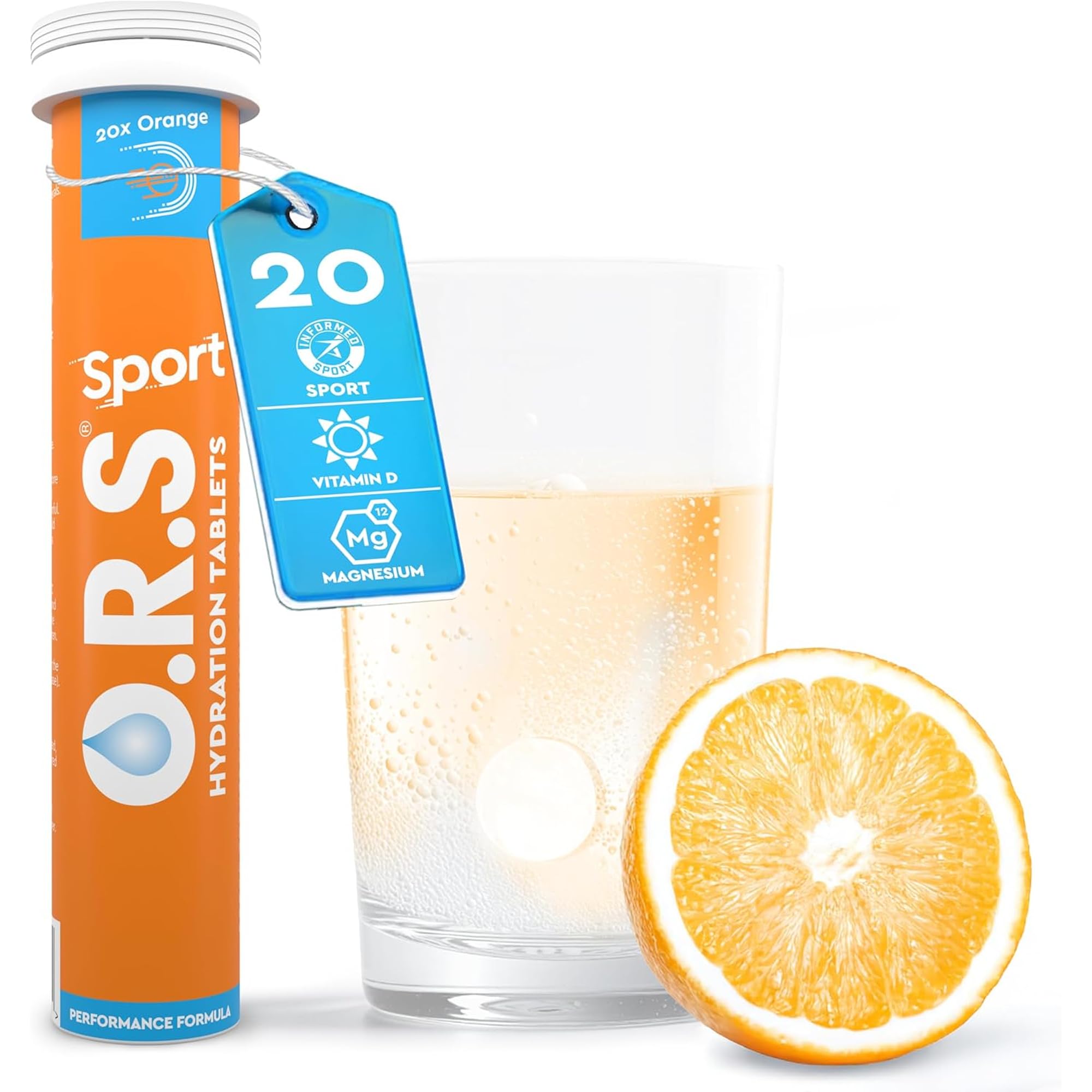 O.R.S Sport Hydration Tablets - Orange, 1 Tube | Winter Sports Electrolytes with Vitamin D & Magnesium for Rehydration & Recovery | Salts for Electrolyte Replacement | Vegan, Gluten-Free & Low Calorie