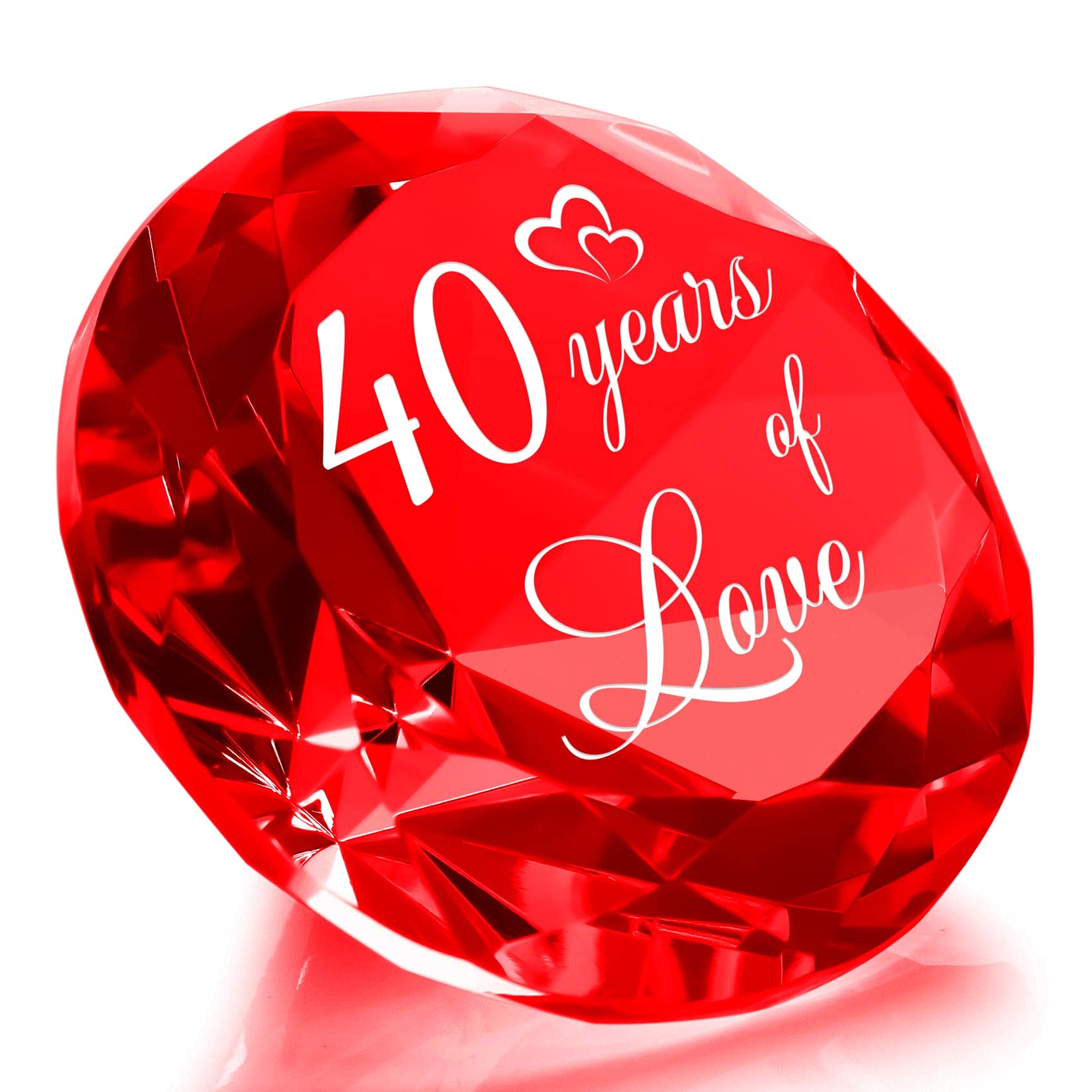 Movdyka 40 years Anniversary Wedding Gifts for Women Happy 40th Ruby Wedding Romantic Gifts for Wife, 40 Years of Love Presents for Couple, Red Ruby K9 Crystal Diamond Keepsake