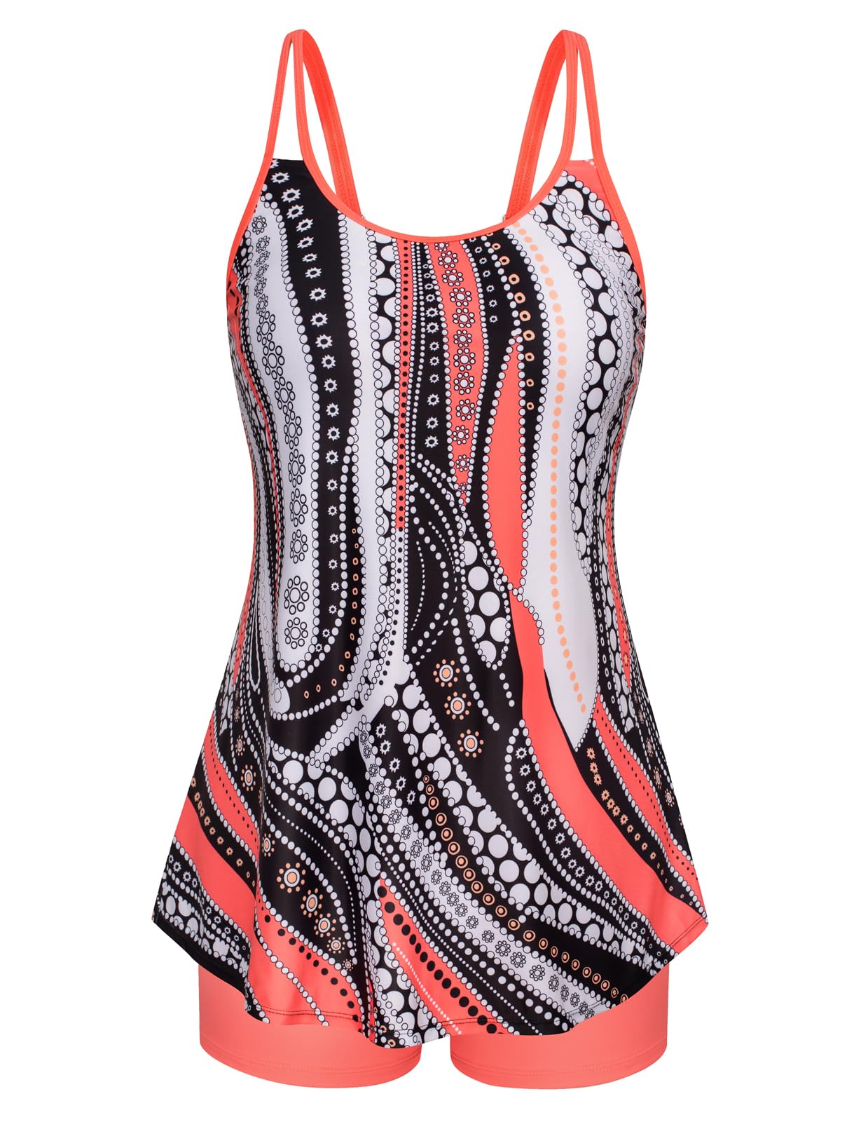 Hanna Nikole Womens Tankini Bathing Suits Plus Size Tankini Swimwear Coral Geometric 20 Plus Image