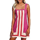 Fiona Jolin Women's Striped Mini Dress Boho Shoulder Strap Sundress Summer Cover Up Dress for Beach