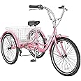MOONCOOL Adult Tricycles 3 Wheel 7 Speed Trikes, 20/24/26 inch Adult Trikes 3 Wheeled Bike with Basket for Seniors, Women, Men.