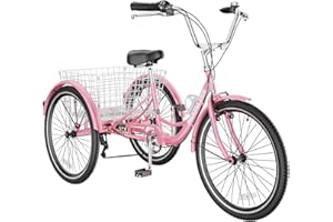 Slsy Adult Tricycle 7 Speeds Tricycle for Adults, 20 & 24 & 26-Inch Three Wheel Bikes, Adult Trikes Cargo Cruiser Trike for Seniors, Women, Men.