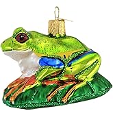 Old World Christmas Red-Eyed Tree Frog Glass Blown Ornament for Christmas Tree, Handcrafted Holiday Decoration, Wildlife Animal Collection