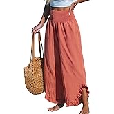 CUPSHE Women Pants Smocked Waist Straight Leg Ruffle Cuffs Loose Fit Pant Casual Beach