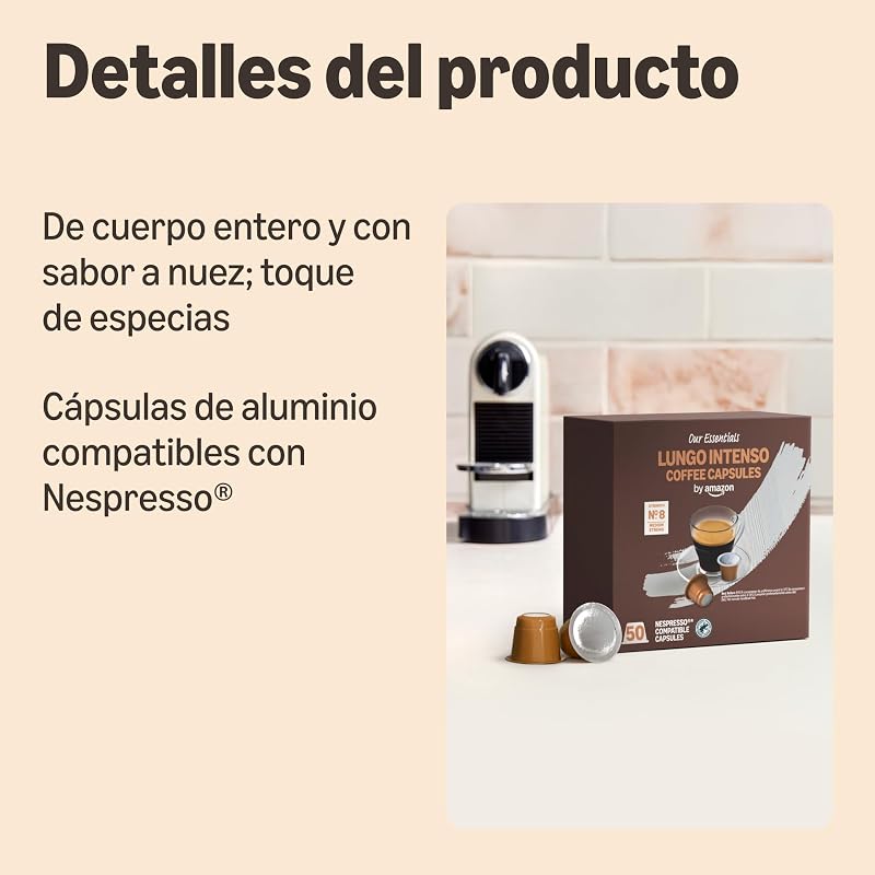 Cápsulas de café de plástico Lungo intenso compatíveis com Nespresso, torradas médias, 100 unidades (2 embalagens de 50), certificadas pela Rainforest Alliance