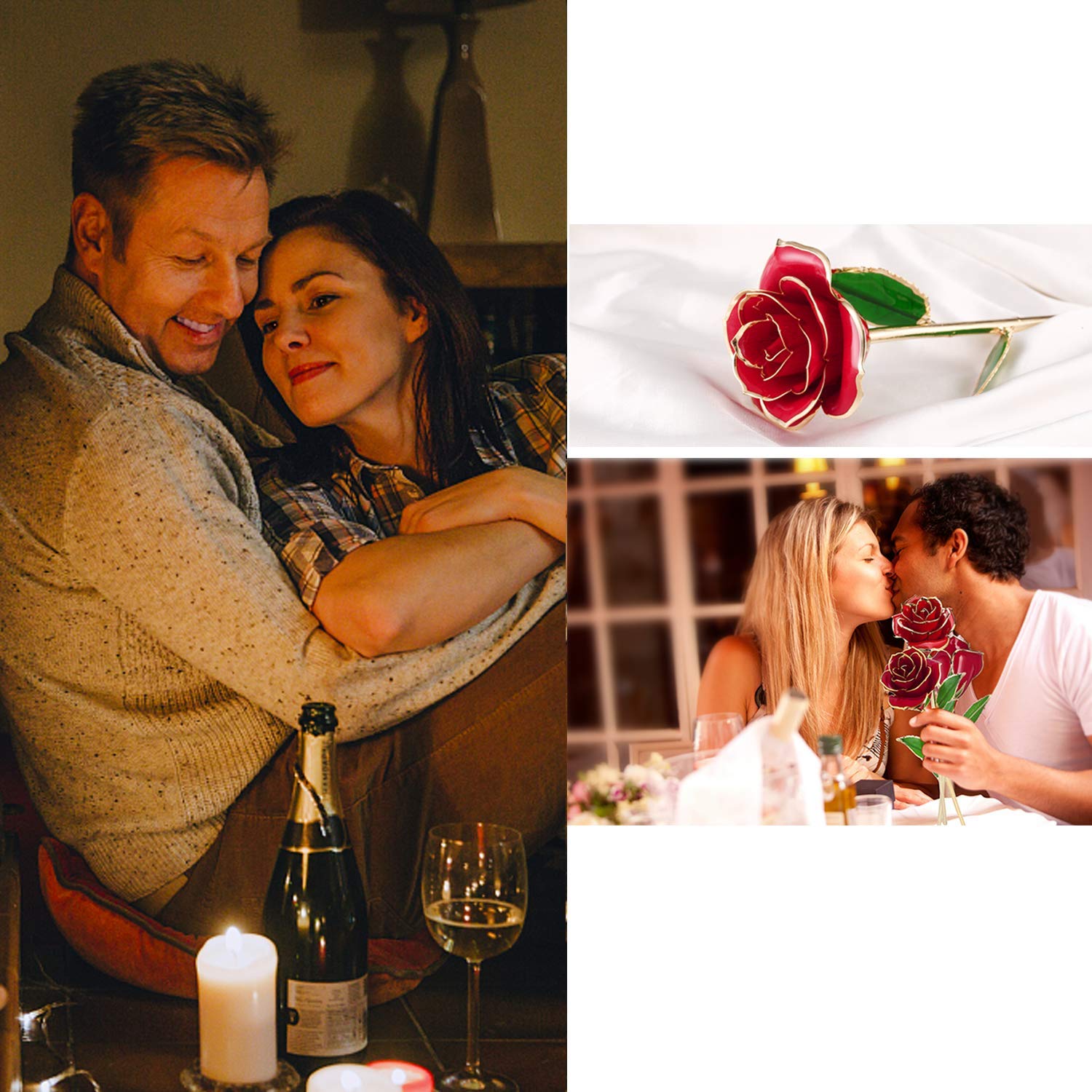 Rosa de Oro 24K, Rosa Chapada en Oro con Caja de Regalo para Madre Amor Amigos, Rosa Bañada en oro para el Día de San Valentín Rosa 24k Artificial con Soporte para Aniversario Cumpleaños (Rojo)