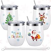 Mimorou 4 Pack Christmas Wine Tumbler 12 oz Stainless Steel Wine Glass Merry Christmas Gift Santa Elk Coffee Mug Holiday Gift for Friends Bff Mom Wife Daughter Coworker Xmas Party Favor Supplies