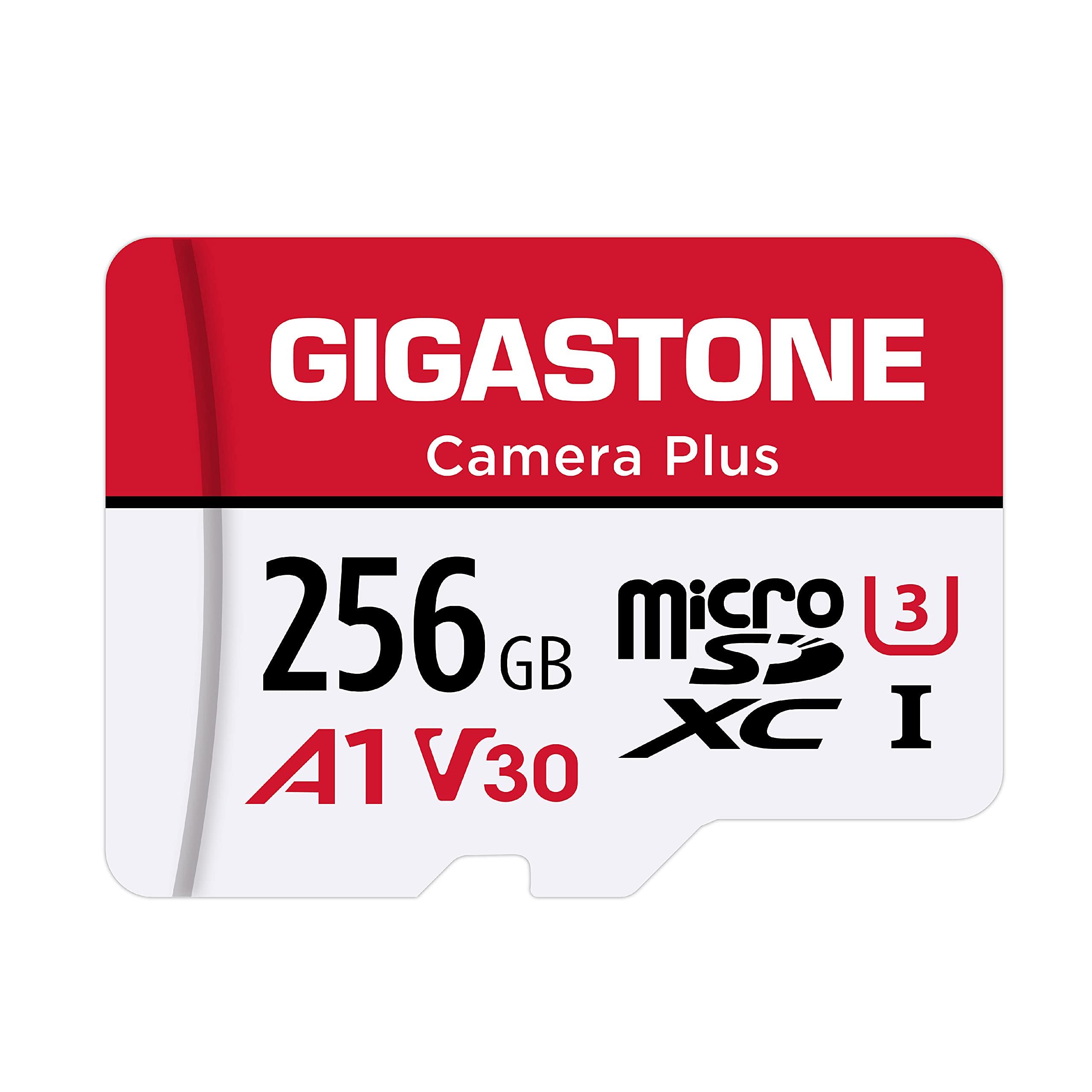 Gigastone 256GB Camera Plus Series Memory Card, Read Speed up to 100MB/s. Ideal for Full HD Video Gopro Drone Android Camera, A1 Micro SDXC Card with Mini Case and SD Adapter.