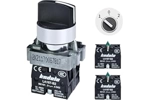 KNDELE 10 Amp 3 Position Rotary Switch 22mm 7/8in Mounting Hole Selector Switch Maintained DPST 2NO Latching Switch 12V 24VDC 110V 120V 220VAC for Car, Control Box