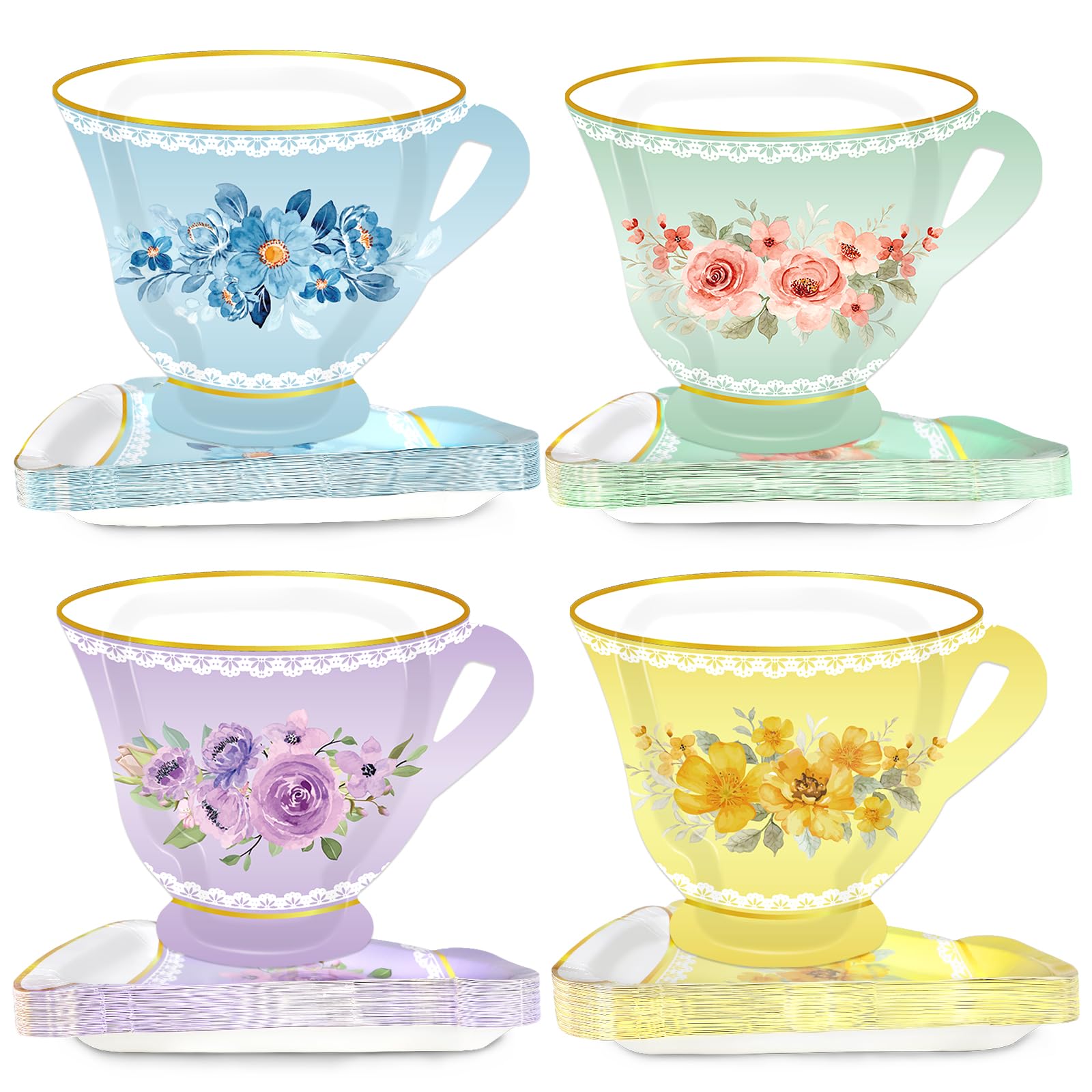 Photo 1 of (Look At Second Picture) Naozinebi 48Pcs Floral Tea Party Plates Tea Party Tableware Set Vintage Flowers Paper Plates for Tea Birthday Party Decoration Wedding Baby Bridal Shower Disposable Dinnerware