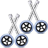 Tallew 4 Pack Universal Walker Wheels 5 Inch Replacement Wheels for Seniors | 8 Height Adjustable Replacement Legs for Elderly Mobility, 1 Inch Tube Diameter, Walker Feet Accessories Daily Walker Repairs