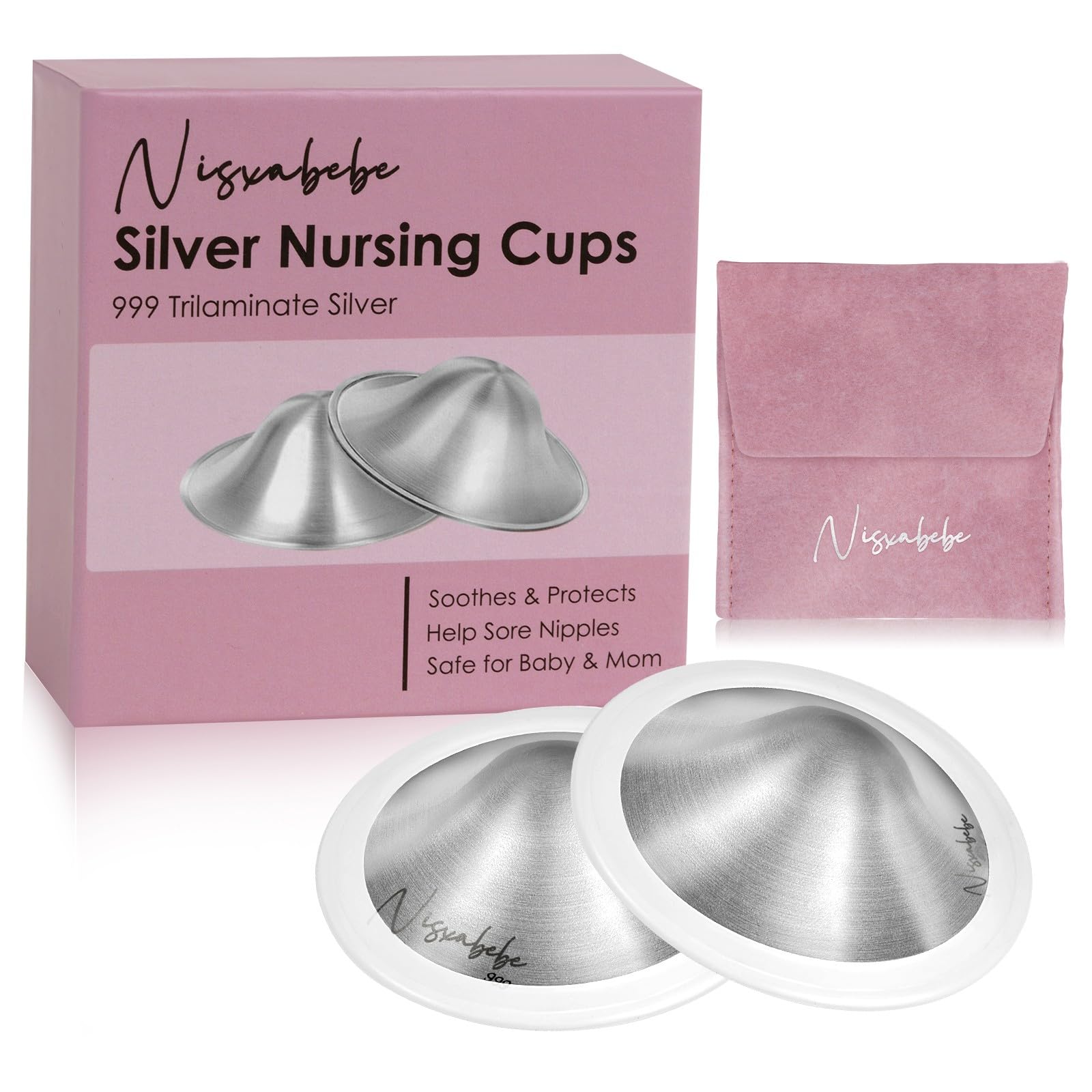 Photo 1 of ***USED*** NISXABEBE The Original Silver Nursing Cups with Silicone Ring,Nipple Shields for Nursing Newborn,Breastfeeding Must Haves for Soothe and Protect Your Nursing Nipples,Trilaminate 999 Silver(X-Large)