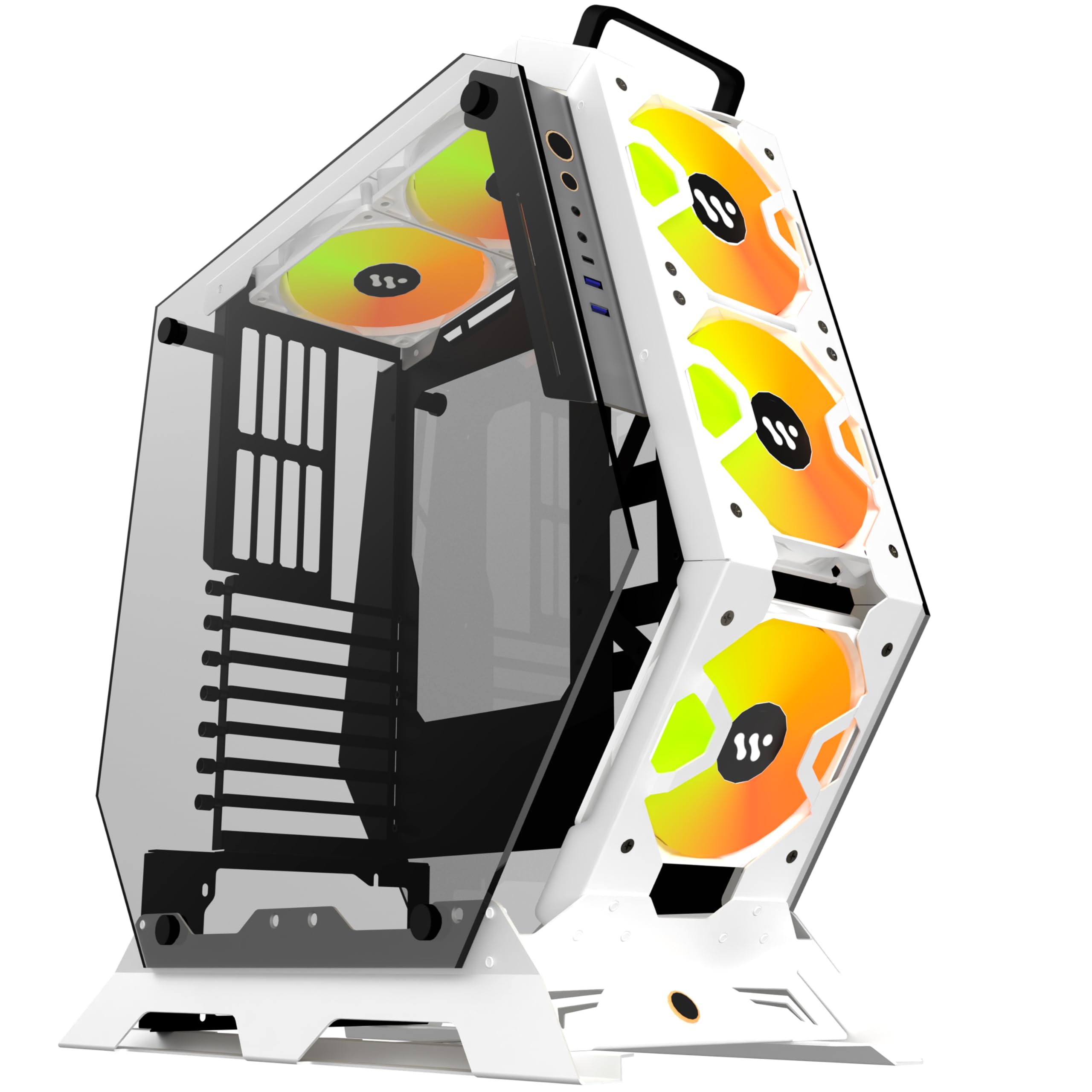 KEDIERS PC Case C570 ATX Mid Tower Tempered Glass Gaming Computer Open Frame Case with 5 PWM ARGB Fans,White