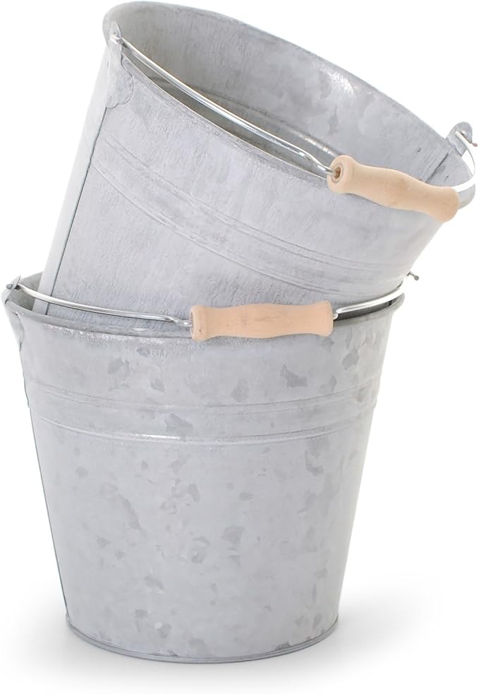 Amazon.de: Rustikaler Zink Metall Eimer mit Griff, Set von 2