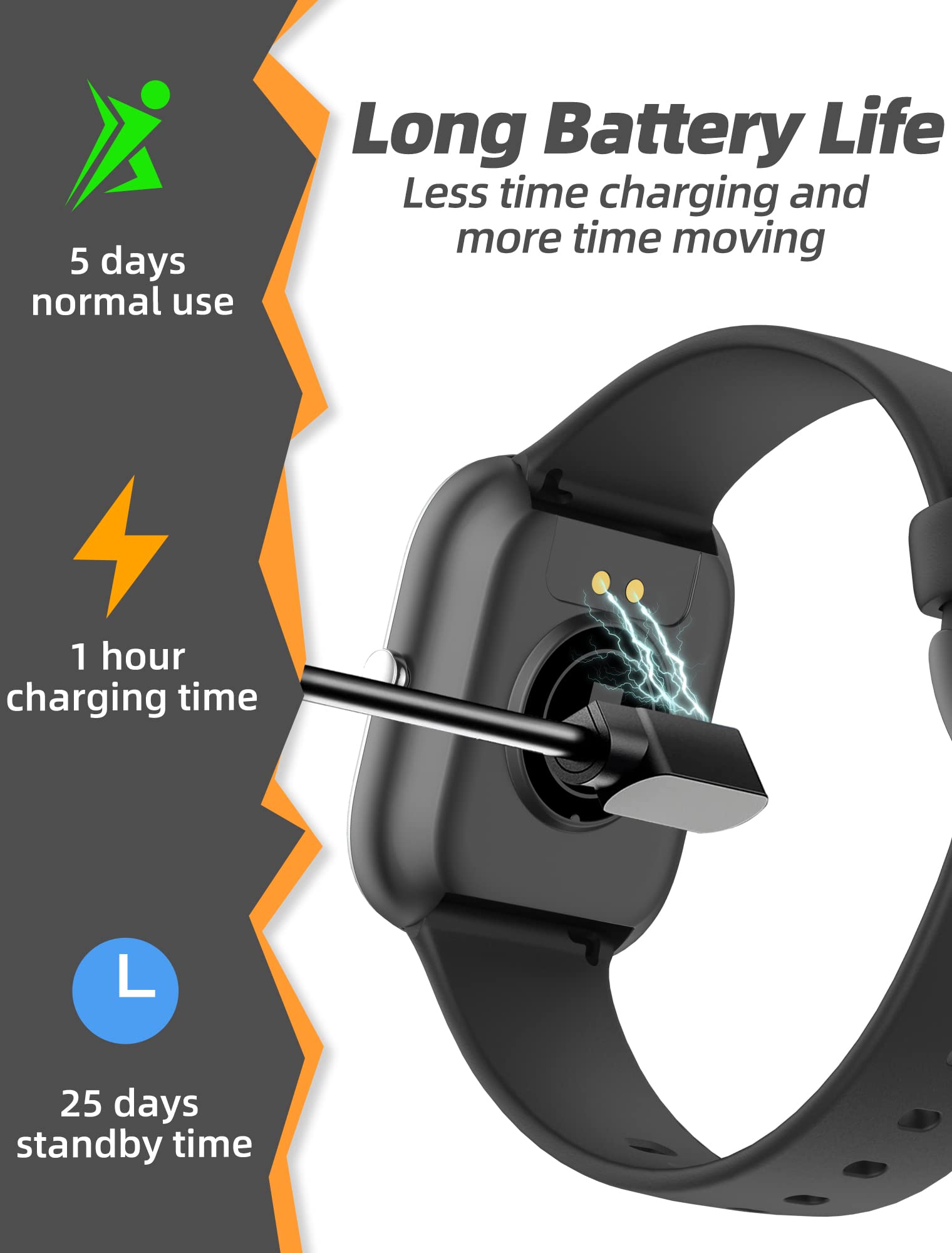 Slothcloud Kids Smart Watch for Boys Girls,IP68 Waterproof Fitness Activity Tracker Watch,Heart Rate Sleep Monitor,8 Sport Modes,Pedometers,Calories Counter,Alarm Clock,Kids Gifts Teens 5+ (Black)