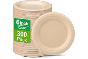 Greconv 300 Pack Paper Plates Bulk, Small Paper Plates 6 inch, Dessert Paper Plates Disposable, Compostable Paper Plates Made