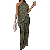 Floerns Women's 2 Piece Outfit Textured Off The Shoulder T Shirts and Long Pants Set
