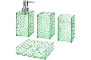 Bathroom Accessories Set, 4 Pcs Green Bathroom Decor Bathroom Sets Accessories, Diamond Soap Dispenser, Bathroom Tumbler, Soa
