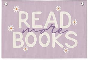 Wheatwin Reading Nook Read More Books Banner - Purple Book Lover Decor, Classroom Pastel Reading Party Decorations, Kids Library Wall Hanging, Daisy Flower Linen Canvas Flag for Nursery, Playroom, Homeschool, 20x30 Inch