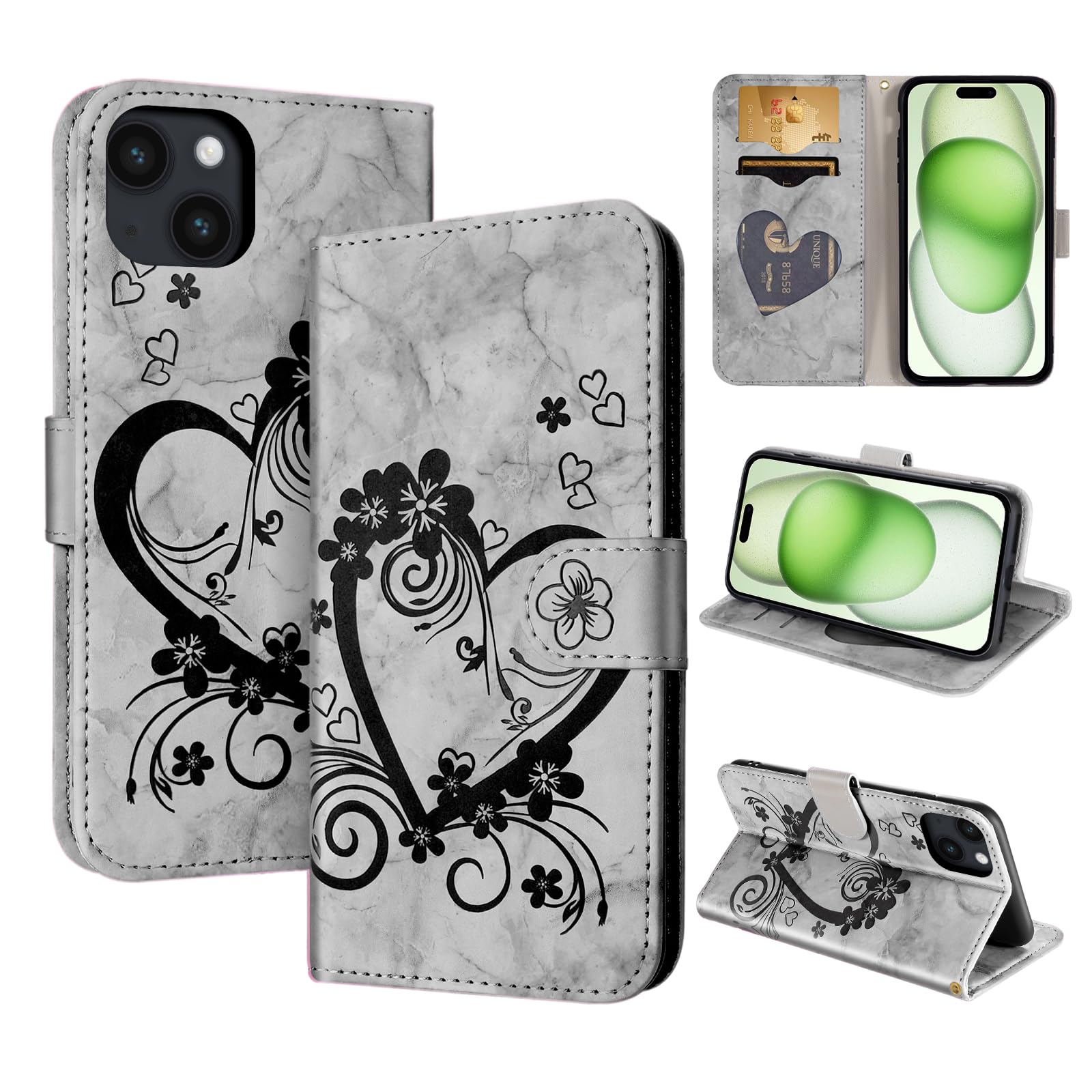 CASAFUNY iPhone 15 Plus Case - Wallet Protective Flip Case with Magnetic Closure, Black — image 1