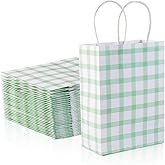 BHHQHH 24 Pcs Sage Green Gingham Party Supplies Gift Bags Green Checkered Kraft Paper Goodie Bags for Party Favors Birthday Wedding