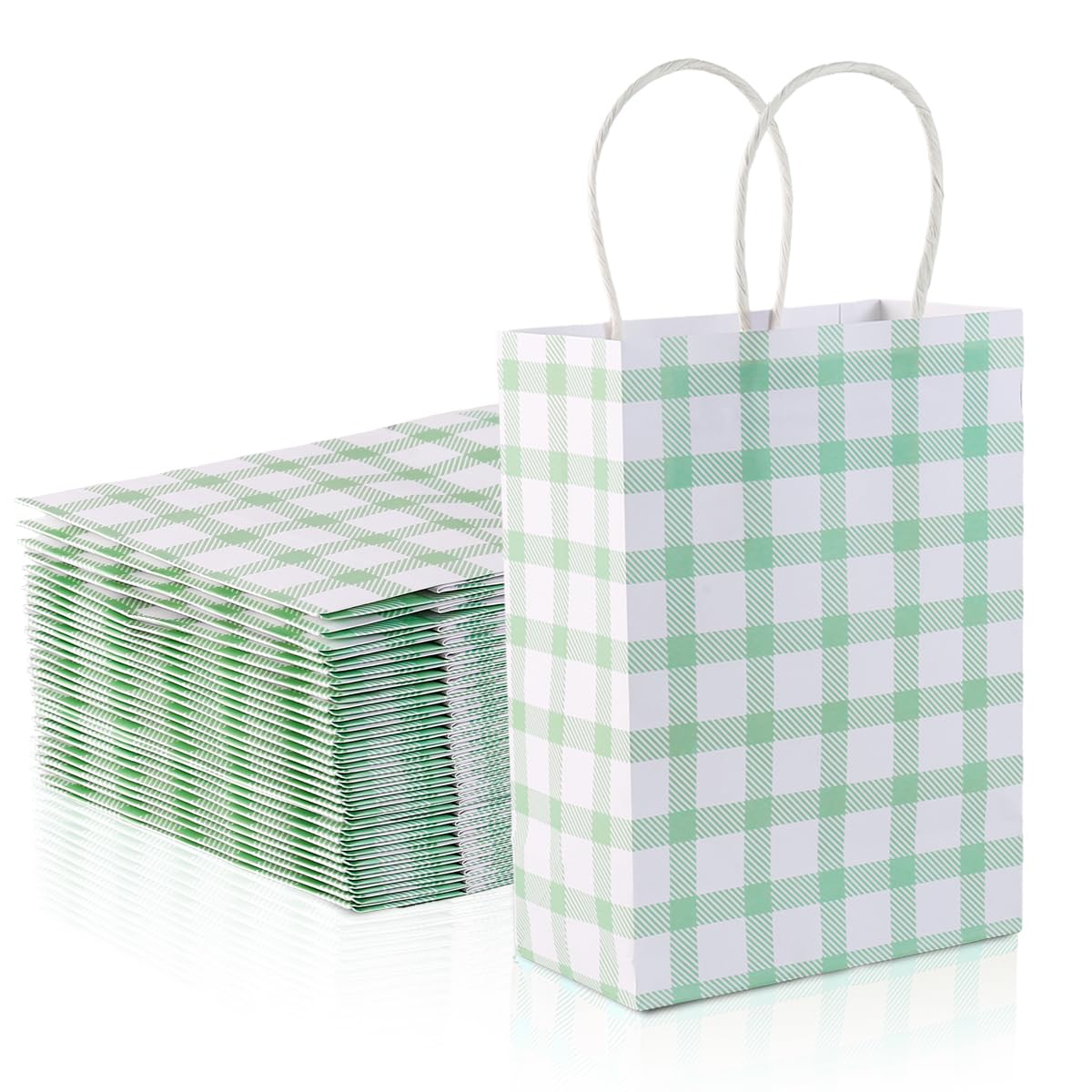 Photo 1 of BHHQHH 24 Pcs Sage Green Gingham Party Supplies Gift Bags Green Checkered Kraft Paper Goodie Bags for Party Favors Birthday Wedding