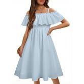 Arshiner Girls Summer Floral Ruffle Sundress Cold Shoulder Casual Holiday Dresses