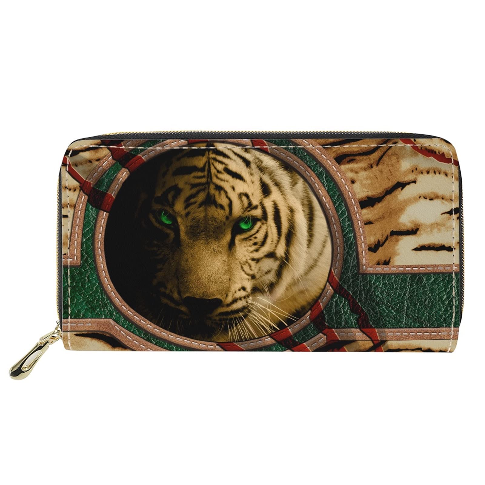 Dolyues Women Long Pu Leather Zippered Wallet,Large Capacity Credit Card Holder Purse with Coin Pocket Phone Cash Bag,Brown Tiger Pattern