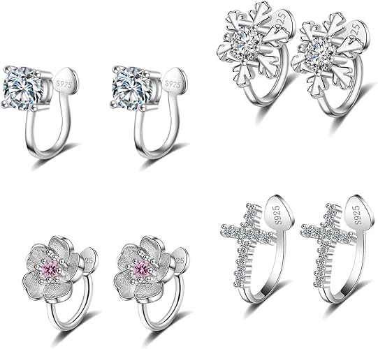 Amazon Yoursfs 銀925 イヤリング 8本セット ダイヤ花 イヤリング レディース フェイクピアス ファッション アクセサリー プレゼント イヤリング 通販