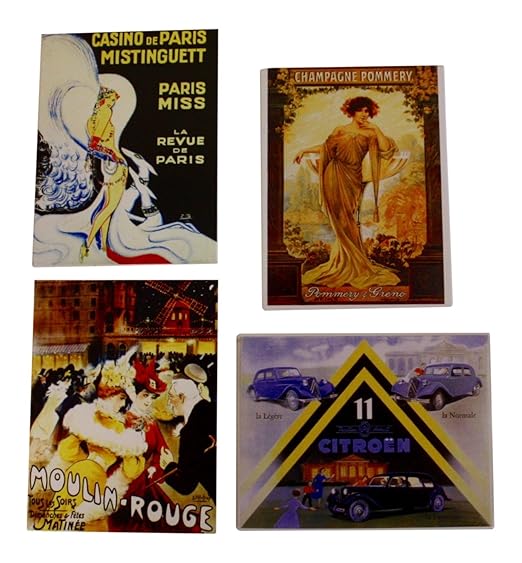Juego de 4 imanes para nevera, diseño vintage francés