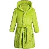 LONGXING Boys' Girls' Hooded Bathrobe Soft Plush Robe Kids Sleepwear Dressing Gown Gift (US, Age, 4 Years, 5 Years, Green)